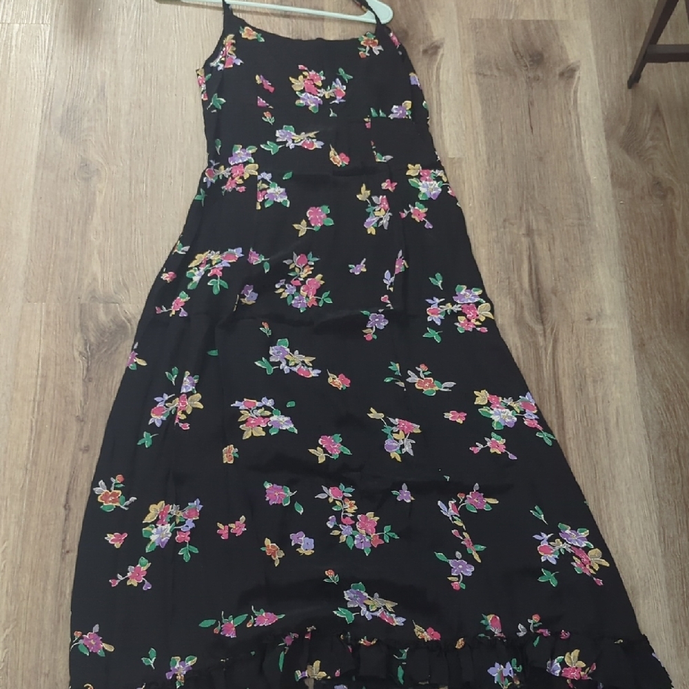 Caren Desiree Company Black Wrap Dress with Vibrant Floral Design